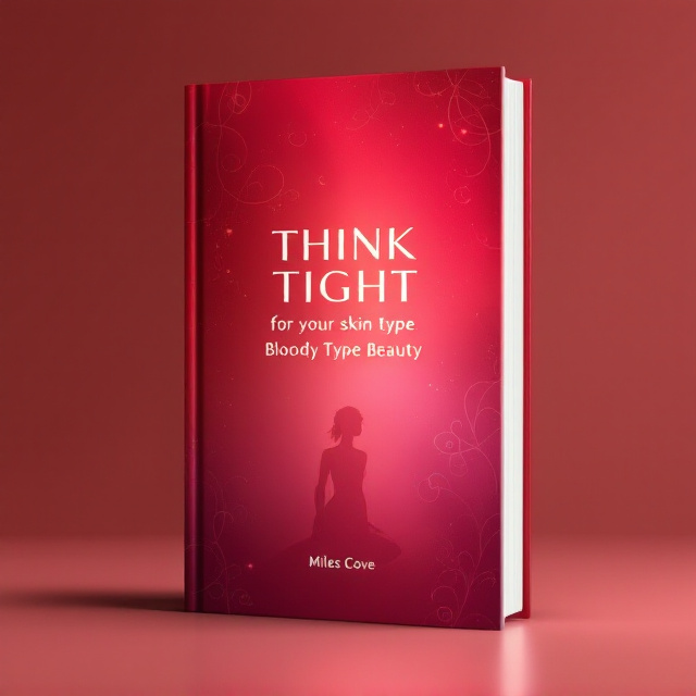 A sleek cover with a clean, minimalistic design. Use a gradient background that transitions from a deep red at the top to a softer pink at the bottom, symbolizing blood types and beauty. The title "Think Tight for your Skin Type Bloody Type Beauty" appears prominently in the center, with subtle glowing effects, giving an elegant yet modern look. Include a faint image of a silhouette of a confident, attractive figure in the background, representing empowerment and self-care. Add delicate, swirling abstract graphics around the edges to evoke sensuality and sophistication.