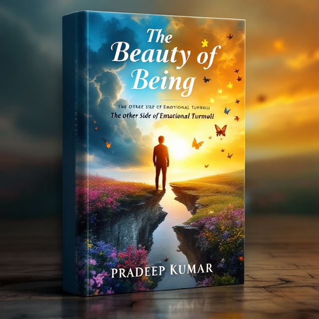 The cover showcases a figure standing at the edge of a fractured landscape. On one side, stormy clouds loom overhead, with splintered ground and shadowy forms representing pain and emotional turmoil. On the other side, warm colors transition seamlessly into blooming flowers and a glowing horizon. Floating puzzle pieces scatter upward in an evocative abstract flow, gradually morphing into butterflies that soar toward the light. The golden light from the horizon casts a tender glow over the figure, symbolizing hope and healing.
