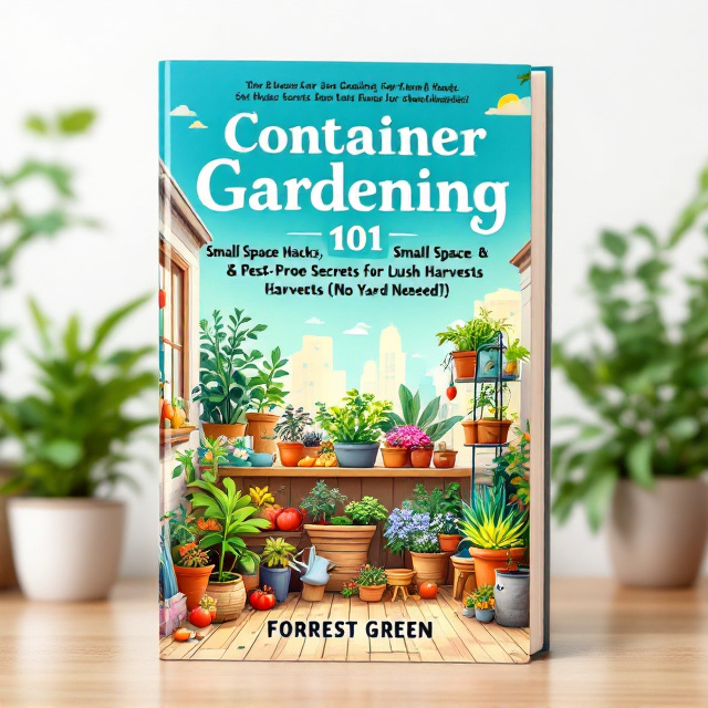 A vibrant illustration of a compact urban balcony filled with lush greenery and colorful flowering plants in containers. The background features a soft gradient transitioning from earthy brown at the bottom to a bright sky blue at the top. Key visual elements include small pots, vertical gardening systems, and a friendly watering can to evoke creativity and playfulness. A few hand-drawn vector icons of carrots, tomatoes, and herbs are subtly embedded in the design, reinforcing the gardening theme.