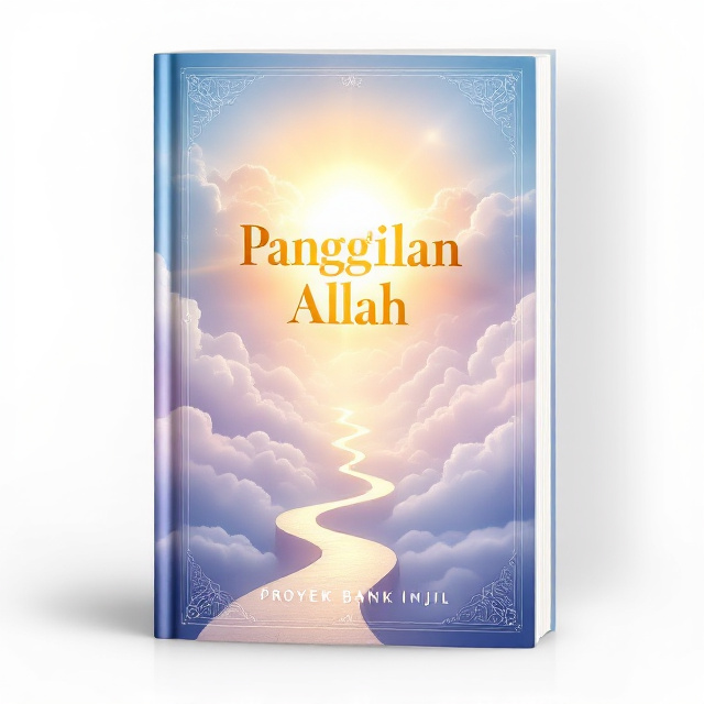 A serene, golden light breaking through a cluster of soft white clouds, set against a sky transitioning from deep blue to lavender hues. A winding path beneath leads the eye towards the brightness, symbolizing the journey of faith. Subtle decorative patterns inspired by Islamic motifs are overlaid faintly on the edges, blending with the background.