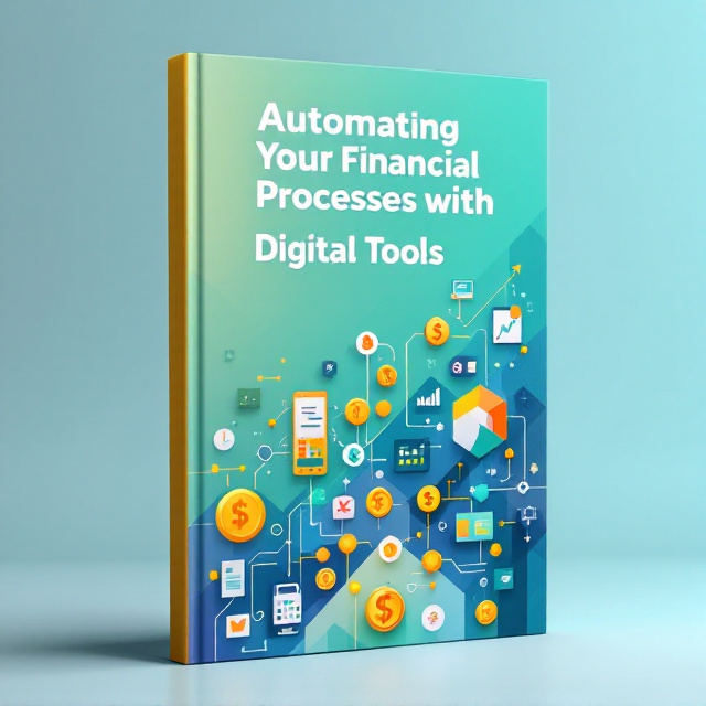 A vivid, dynamic cover featuring an abstract geometric design of interconnected digital tools and financial icons like coins, graphs, dollar signs, and calculators. These elements are vividly colored (gold, green, blue, and white), set against a clean gradient background that transitions from vibrant teal to a softer light blue. The center demands attention with an upward flow of element icons, creating a sense of movement and progress.