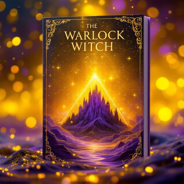 The cover features a vivid glittering yellow sky, seamlessly infused with specks of violet tones and sparkles that create an enchanting atmosphere. In the center, a partially fading yellow triangle card suit softly dissolves into the glowing sky, surrounded by a delicately spiraling violet liquid, shimmering with intricate details. At the bottom, the regal violet mountain with gothic architecture emerges, faintly etched in flowers and blending into the ambient sky. The setting feels ethereal, as though part of an enchanting realm. The title is prominently displayed in an elegant serif font across the upper section, overlaying the triangle card suit subtly.