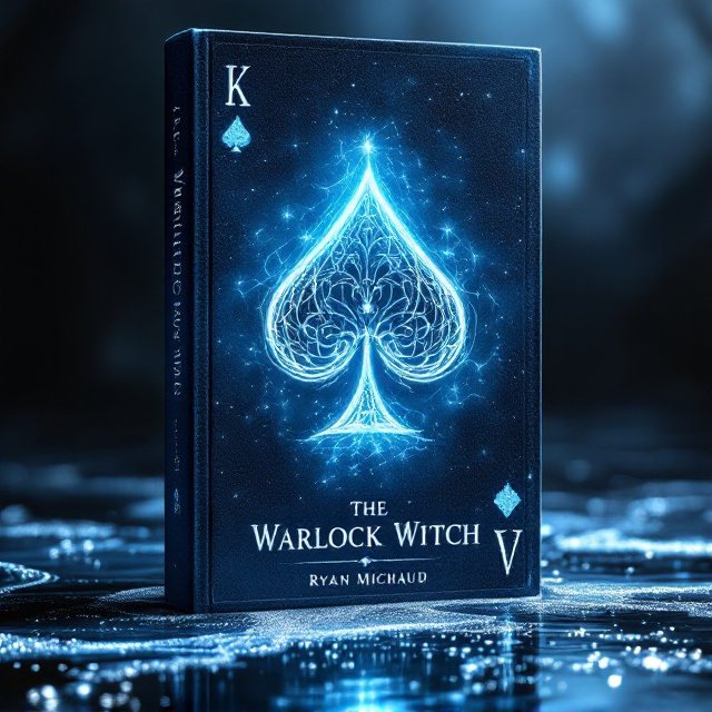 A fading blue club card suit prominently displayed near the top center of the cover, glowing slightly, as if emanating magic. Surrounding it are random elegant swirls and shimmering, poetic words written in a delicate but magical script. The glittering light blue sky serves as the background, blending beautifully into a silver river at the bottom of the cover. The river appears almost liquid, filled with ink-like swirls and whispers of faded poetry fragments written in silver splashes that subtly fade into the shimmering sky above.