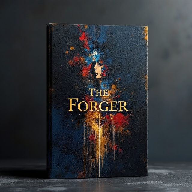A dark, weathered canvas texture as the background. Streaks of smeared, vibrant paint in blues, reds, and golds evoke emotions of turmoil and hope. Centered, there is a single, detailed silhouette of a brush dripping paint, creating a scattered yet purposeful trail that vanishes into the canvas. A faint outline of a face, suggesting a longing expression, emerges subtly from the paint in the background for subliminal emotional impact.