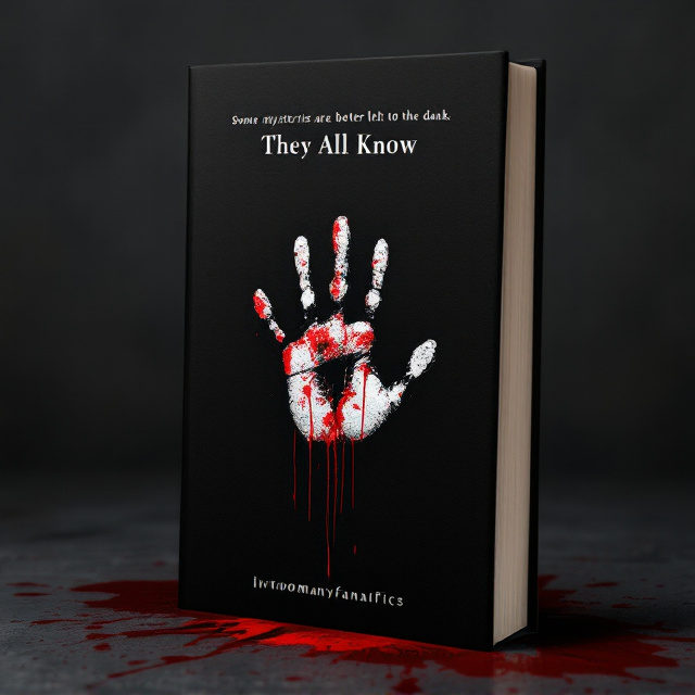 The cover features a pitch-black background, evoking mystery and fear. A single handprint with blood smudges dominates the center, as if someone desperately tried to leave a warning. Blood streaks are slightly smeared, fading into darkness near the edges of the cover. The tagline, “Some mysteries are better left in the dark. Some truths are better left uncovered,” is in minimalist white text at the top, faintly glowing, almost whispering a warning. Subtle textures, like cracks in glass, subtly overlay the background, creating unease.