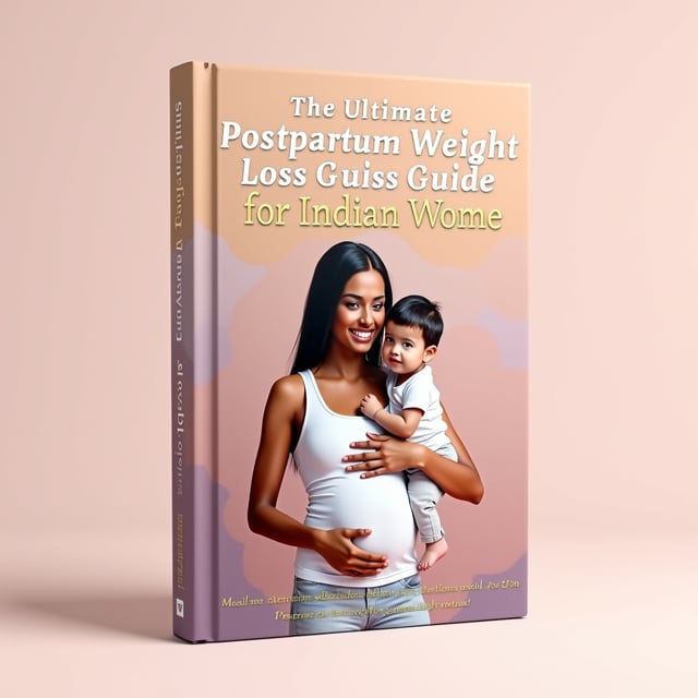 A radiant Indian mother in serene modern fitness wear (white and soft peach tones) holds her smiling baby against the backdrop of a soft pastel gradient blending blush pink, warm beige, and soft lavender tones. Subtle gold accents shimmer in delicate streaks across the background for an elegant, premium finish. The embossed, gold-foiled book title is prominently centered, with the subtitle below in clean, high-contrast sans-serif typography. The cinematic lighting adds a gentle halo effect around the mother-baby duo, exuding warmth, health, and confidence.