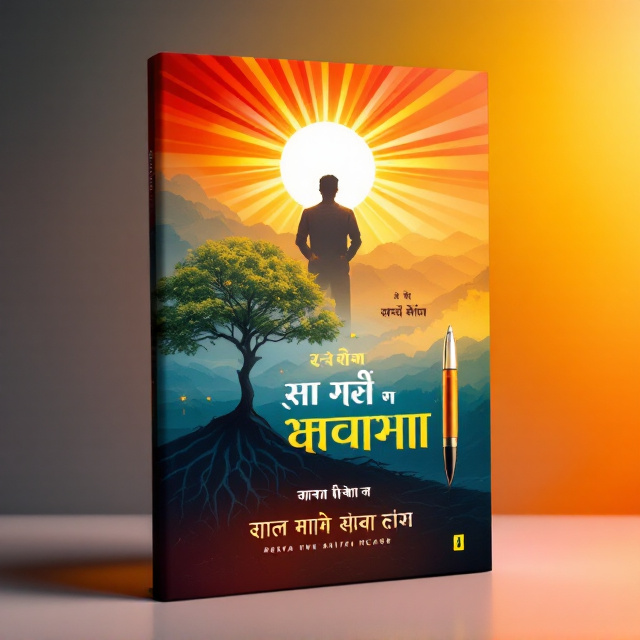 The cover features a rising sun at the top center, symbolizing inspiration and hope. A sturdy green tree is positioned on the left, with roots showcasing strength and growth. A pen, symbolizing wisdom and knowledge, is placed diagonally across the bottom right. The author's photo is positioned in the center with a glowing effect that ties all elements together. The background alternates between shades of red, blue, and yellow gradients, creating an uplifting atmosphere of vibrancy.
