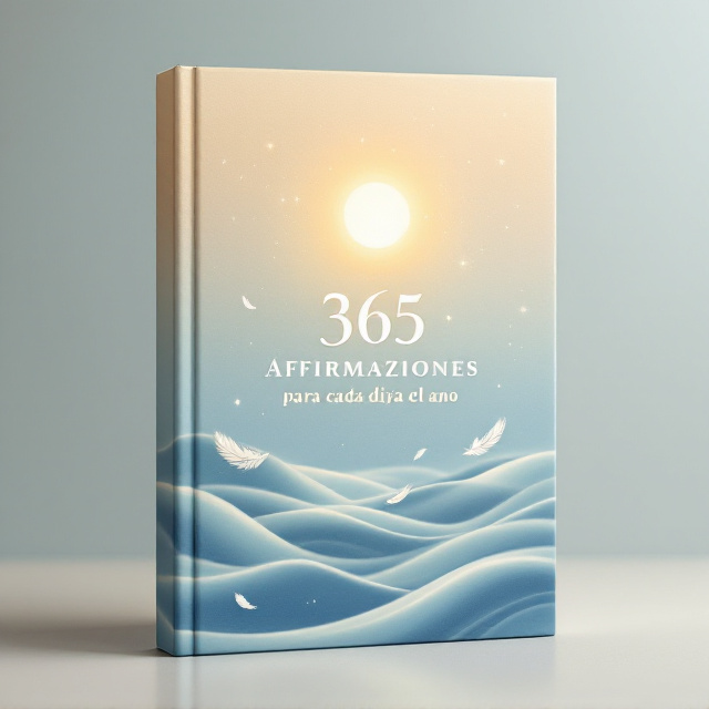 The cover features a soft gradient background transitioning from golden tones at the top to a serene sky-blue at the base. In the center, a minimalist graphic of a glowing sun surrounded by delicate light bursts and smooth swirling waves is gently overlaid onto the background, representing positivity and serenity. Subtle white feathers float downward through the design, symbolizing lightness, hope, and calm.