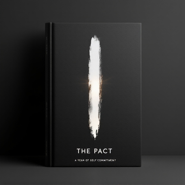 A single white, vertical brushstroke striking through a textured black background, symbolizing self-discipline, focus, and determination. This brushstroke represents a “pact” or a solidified boundary. A subtle, radiating glow at the center of the stroke conveys hope and growth. The rest of the background remains clean, allowing the focus to stay on the central design element.