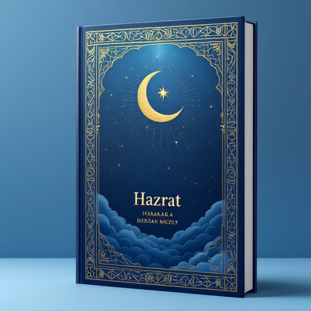 A serene, minimalist cover featuring a crescent moon with a subtle star, both intricately designed in gold foil, set against an expansive gradient blue background that fades from a deep navy at the top to a rich sky blue at the bottom. A delicate, ornate Islamic geometric pattern frames the edges of the book, lightly embossed for a tactile effect. Subtle clouds add depth, and spiritual light rays emanate from the crescent moon, symbolizing divine wisdom.