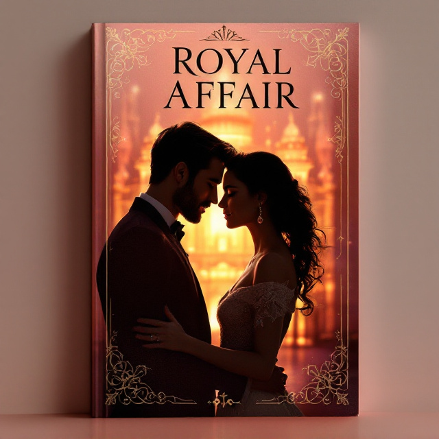 A silhouetted couple in an intimate pose, backlit by a golden, glowing palace in the background with intricate royal embellishments. The couple stands closer to the bottom center of the cover, emphasizing their emotional connection. A subtle overlay of soft pink and gold hues captures the mood of romance. The palace is slightly blurred to hint at the concept of forbidden love or separation between societal expectations and personal desires.