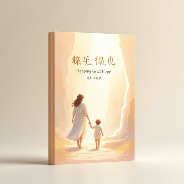 A gentle illustration of a mother and child walking hand in hand, bathed in warm sunlight streaming through a visible crack in the background. The crack radiates golden hues, symbolizing hope. The scene is set in a dreamy, luminous, and natural space, blending soft peach, cream, and pastel yellows for a warm and peaceful tone.