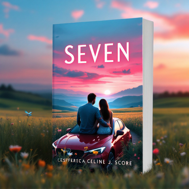 A romantic countryside scene dominates the cover. Two silhouettes, a man and a woman, sit close together on the roof of a shiny red car, surrounded by rolling green fields and wildflowers. The bright pink and blue hues of a summer sunset wash the sky with gradient tones, blending playfully across the backdrop. In the foreground, an espresso martini rests on the grass, glistening with condensation, and a luminous dragonfly perches delicately on the rim of the glass, its wings catching the light of the setting sun.