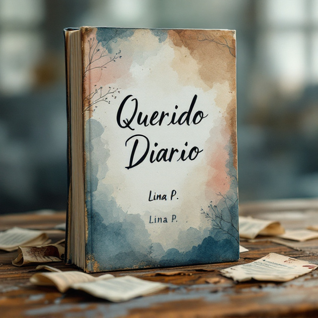A somber yet elegant illustration of an open diary with faded ink writing, perhaps with crumpled pages lying around to evoke a sense of raw emotion. Soft blues, worn browns, and muted reds dominate the palette, casting a melancholic and heartfelt mood. The illustration of the diary rests against a blurred, abstract watercolor background, evoking fleeting emotions of love and longing. At the edges, faint silhouettes of two overlapping figures embracing are subtly visible, lending a hint of the LGBTQ+ romance theme.