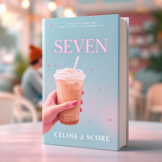 A pastel-hued background with soft gradients of pink and blue to create a dreamy summer vibe. In the forefront, a stylized, delicate illustration of a girl’s hand holding an iced latte with subtle condensation droplets on the cup. In the background, slightly blurred, a boy wearing a beanie is sitting at a coffee shop table, seen from behind, capturing a casual and mysterious air. Light, whimsical detailing, such as small, airy summer motifs (like faint flowers or sparkles), floats around the edges.