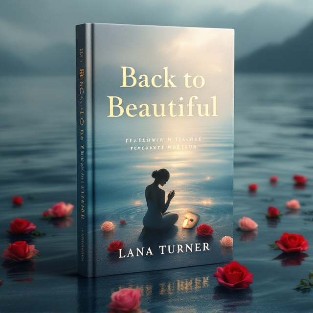A serene yet evocative image of a flowing flood with soft ripples tapering off in the background, symbolizing trauma. At the forefront, a figure of a woman kneels in prayer with a faint golden glow around her, representing faith and healing. Alongside her, a semi-transparent mask lies on the ground, symbolizing the act of truth-telling and vulnerability. Scattered red and pink roses float on the floodwaters, signifying beauty and love born out of pain. The backdrop has a soft vignette effect, with a cloudy sky clearing towards the horizon.