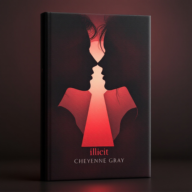 Silhouetted profile of two faces almost kissing, with their outlines forming the shape of a forbidden keyhole in the negative space between them. The background is a muted gradient, fading from deep crimson to smoky black, evoking sensuality and secrecy. A faint texture resembling old, crumpled parchment softly overlays the gradient for an edge of intrigue.