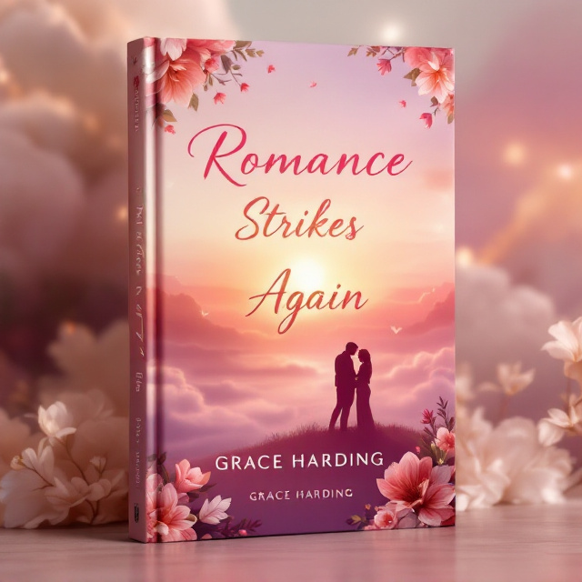 A luminous sunrise over a tranquil landscape; soft gradients of pink, orange, and yellow flow harmoniously across the sky. The horizon features a couple silhouetted, sharing a tender moment. Surrounding them are faint, dreamy floral overlays that express love and kindness. Wispy clouds frame the edges, enhancing the serene romantic atmosphere.