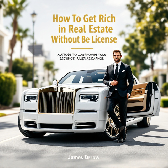 A sleek, high-contrast image of a white Rolls Royce Phantom on a clean, luxurious background. The car is positioned on a sunny, scenic suburban street to evoke positivity and success. The passenger side rear door is open, with a polished leather interior visible. On the driver’s side, a sharply dressed gentleman in a black suit and tie stands confidently with his foot resting on the car’s front bumper. Subtle gold accents, such as reflections on the vehicle and the gentleman’s accessories (watch, cufflinks), give the design a sophisticated edge.