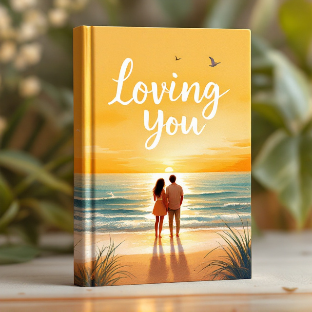 The cover features an illustration of a couple standing from behind, holding hands as they gaze out at a serene, golden-orange sunset over the ocean. The scene is lightly textured to give a soft, painted effect. To the left of the couple, there are faint silhouettes of seagulls flying over the water, while gentle waves break on the shore. The foreground includes faint greenery or beach grass to enhance the romantic yet natural vibe. The horizon is expansive, representing hope and optimism.