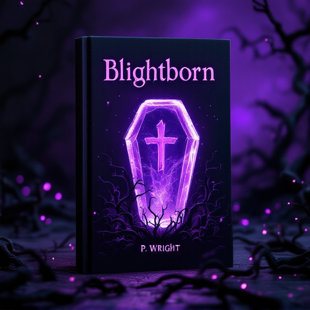 A crystal coffin takes center stage on the cover, with its translucent surface reflecting a faint purple hue that seems to shift and swirl like mist inside. Surrounding the coffin are black, corrupted vines that twist and writhe unnaturally, emanating small streaks of glowing purple light. The background is a transitioning gradient of deep black to dark violet, giving the scene a mystical yet foreboding atmosphere. The glow from the vines subtly illuminates the title near the top of the page.