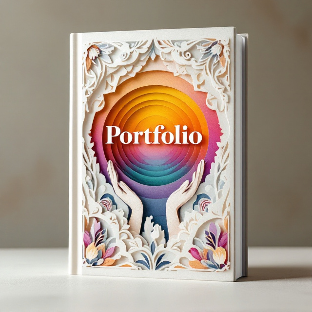 The cover features a layered, papercut-style design with intricate patterns that blend abstract human silhouettes, hands, and geometric shapes. The focal point is a vibrant gradient circle symbolizing life moments and memories. The background is textured with muted tones, creating depth and a sense of nostalgia. Subtle decorative flourishes, like finely cut floral and architectural forms, frame the central circle, adding elegance.
