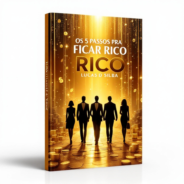 A luxurious golden backdrop fills the cover, symbolizing wealth and success. Prominent at the center are silhouettes of elegantly dressed people walking confidently, exuding a premium aura of financial success. There are scattered glimmers of gold coins and stacks of cash positioned subtly along the edges of the scene to reinforce the theme of money. A clean diagonal streak cuts across, enhancing modernity, with a faint overlay of dollar symbols and currency details for added texture.