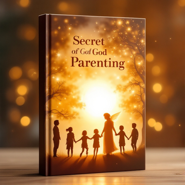 A serene and glowing children's playground scene at dawn, with silhouettes of happy children playing under the supervision of a wise figure—a parent with an angelic, divine aura. In the background, faint glowing patterns resembling intertwined family trees create a sense of warmth, guidance, and the connection between generations.