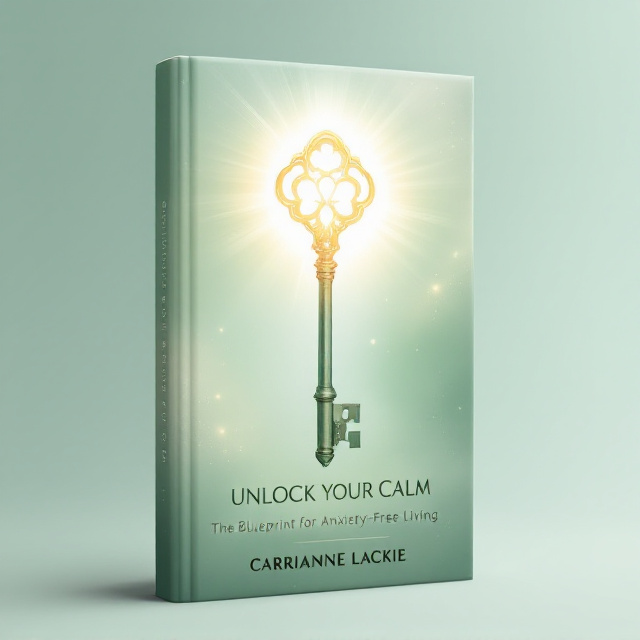 A large, ornate key is positioned vertically in the center of the cover, with its tip glowing softly with a radiant white light that spreads outward, suggesting calmness and revelation. The background is a gradient of sage green, fading to a misty white at the center to represent lightness and freedom. Subtle, wisp-like patterns reminiscent of flowing air or water are overlaid in the background to convey serenity.