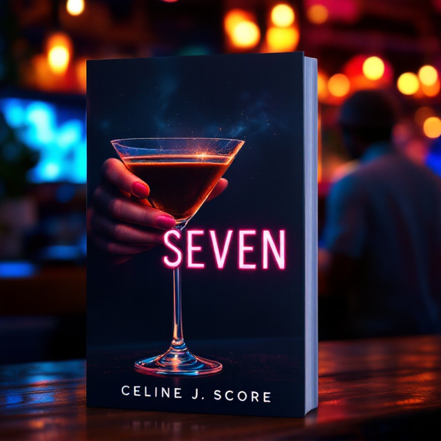 The cover features a close-up of a girl's hand elegantly holding an espresso martini glass in the foreground on the left side. The martini sparkles slightly, and its rich espresso color contrasts beautifully with the summer ambiance. The background shows a dimly lit bar scene, subtly illuminated with warm golden lights, creating a romantic atmosphere. On the right side of the frame, the silhouette of a boy wearing a casual beanie is visible, standing with his back toward the viewer. He is surrounded by faint blue and pink neon hues, symbolizing summer and lighthearted fun.