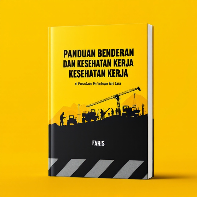The cover features a bold yellow background symbolizing safety and alertness. Centered at the top is a prominent "Bendera K3" (Occupational Health and Safety flag) that represents safety culture in the workplace. Below it, a silhouette of coal mining equipment and workers in action is subtly outlined in black to convey the book's mining-industrial theme. The middle of the cover prominently displays the book title in structured alignment. A diagonal striped pattern in gray and black runs along the bottom edge of the cover, imitating hazard warning tape in a mining zone.