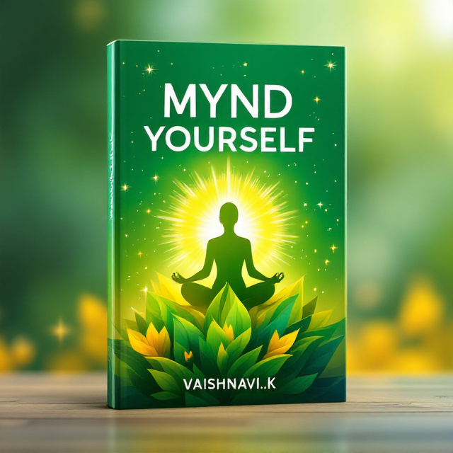A vibrant gradient of green and yellow flows across the background, symbolizing growth and renewal, with soft, abstract leaf motifs subtly integrated to enhance the self-help theme. At the center, an abstract silhouette of a meditating individual with upward, swirling energy patterns invokes transformation and serenity. Splashes of sunlight and sparkles subtly highlight the cover, emphasizing positivity and happiness.