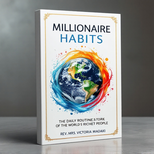 The cover features a dynamic globe in the center, stylized with a combination of earth, water, and fire elements circulating around it, emanating a sense of energy and prosperity. The background is a sleek white with subtle gradients to enhance the elements, symbolizing purity and endless possibilities. The title is positioned boldly across the top, while the author’s name is at the bottom, both framed elegantly with thin golden lines to symbolize wealth.