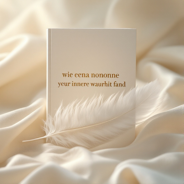 A serene image featuring a large, delicate white feather lying on soft beige fabric, subtly lit to evoke warmth and purity. A gentle gradient blends beige into white across the background to create a sense of spiritual balance.