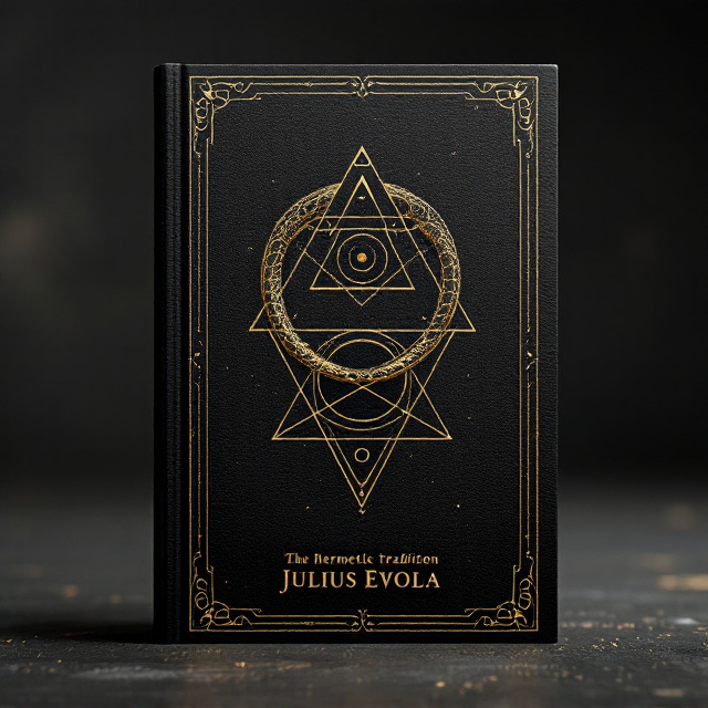 A dark, textured, matte-black background with a metallic gold embossed ouroboros symbol (a snake eating its tail) in the center of the cover. Inside the ouroboros is a minimalist arrangement of geometric shapes—a triangle, circle, and square—symbolizing ancient hermetic principles. Faint, intricate alchemical symbols are subtly layered into the background texture.