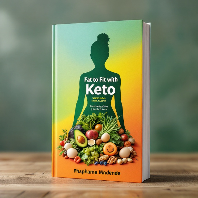 The cover features a vibrant blend of colors with a gradient transitioning from deep green (representing health and vitality) to a lush orange (symbolizing transformation and energy). A sleek image on the upper section exhibits a silhouette of a person shedding stubborn fat layers, visually transitioning into a toned, fit version of themselves. Keto-friendly food items (like avocados, eggs, nuts, and leafy greens) are arranged subtly around the silhouette's base, signifying the role of the keto diet. The center holds the book title in bold text, complemented by a smiling face image on the lower half, emphasizing happiness and recovery.