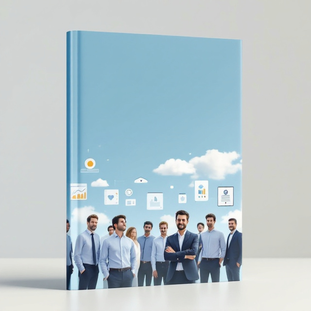 The cover portrays a modern, corporate workplace under a cheerful, blue sky. A group of male employees, dressed in diplomatic collars but without ties, stand in dynamic poses. Some of them are chatting amicably in smaller clusters while a few difficult individuals stand apart, looking pensive or argumentative. In the background, minimalist graphics depict organizational tools such as flowcharts, graphs, and human resource management icons like briefcases and gears, subtly integrated into the sky. The color scheme primarily consists of soothing blues and whites with hints of vibrant green and yellow to suggest positivity and growth.