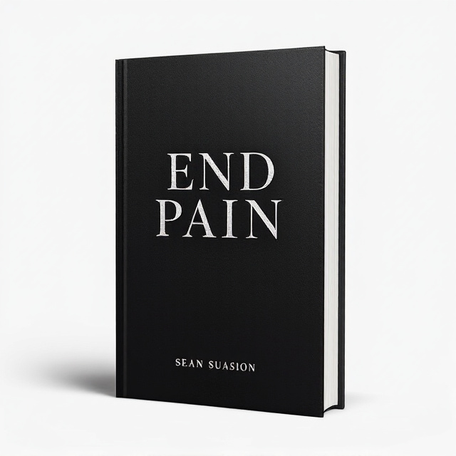 A minimalist design featuring a pitch-black background with subtle textures to give a feel of depth. The title "End Pain" is prominently displayed in a large, silver font that appears subtly indented into the cover, creating an elegant yet somber feeling. Below the title, the author's name, Sean Suasion, is presented in a smaller size using the same silver tone, ensuring cohesion throughout the design.