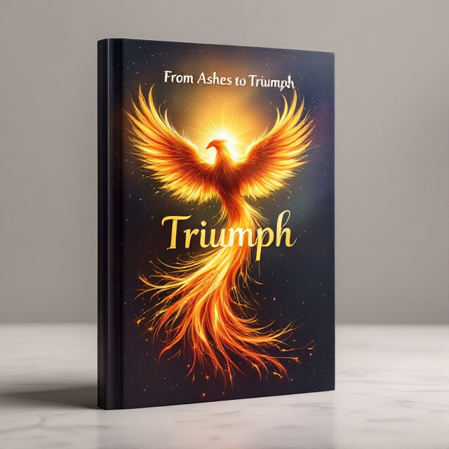 A phoenix rising from ashes at the bottom, transitioning through a vibrant and radiant sky towards the top, surrounded by subtle sparkles and rays of light symbolizing healing and prosperity.
