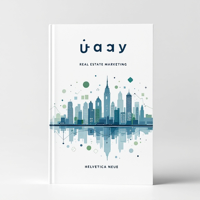 A sleek and modern city skyline silhouette on a white background. The skyline is accented with abstract geometric shapes in subtle shades of blue and green, implying growth and innovation. A graph line subtly integrated into the skyline represents data-driven insights in real estate marketing.