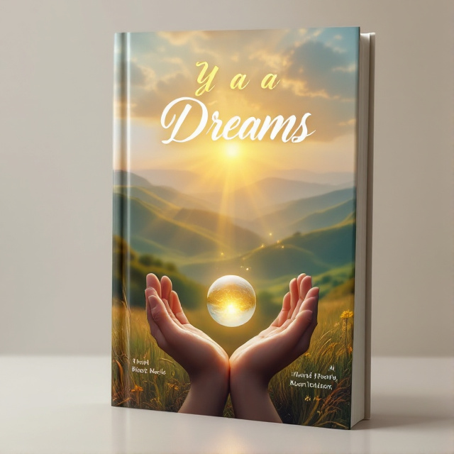A serene landscape with a sunrise over a tranquil valley, where dream-like streams of warm sunlight illuminate the gently rolling hills. In the foreground, a delicate pair of hands gently cradling a small, glowing orb symbolizing dreams.