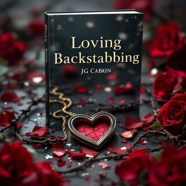 A heart-shaped locket, slightly cracked, lies discarded on a surface of intertwined roses and thorns. The foreground showcases the locket with its emotional symbolism. Flecks of shattered glass and soft tears fade into the background to create a perfect atmosphere of betrayal and sorrow. Rich, warm hues—red and deep ruby—represent love and desire, while muted grays surrounding the locket symbolize sadness and friendship fractures.