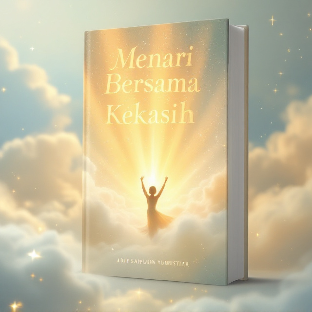 A serene image featuring a lone figure dancing amidst ethereal rays of soft, golden light breaking through a cloudy, mist-like atmosphere. Surrounding the figure is a cosmic background with subtle patterns of stars, giving a spiritual and dreamy emotion. The color scheme primarily uses light pastel tones of gold, white, and pale blue, symbolizing spirituality and calmness.