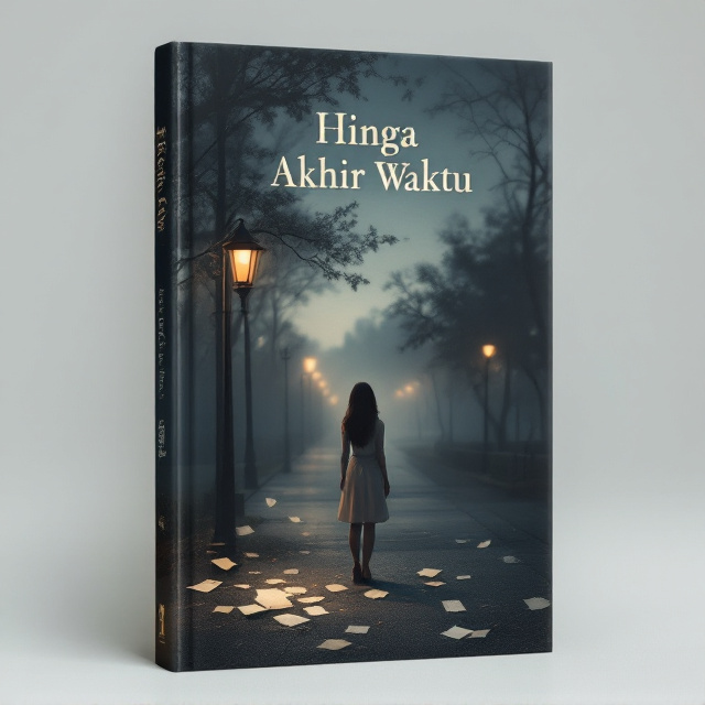 A faded scene depicting a quiet park at dusk with long shadows cast by dim streetlights. In the foreground, a silhouette of a woman standing alone with her back turned, subtly merging into the background as if becoming one with the shadows. Scattered around her feet are paper notes and photographs, gently blowing in the wind, suggesting secrets and memories left undiscovered. The color palette consists of muted blues and greys, with touches of pale yellow from the streetlights, evoking a sense of melancholy and introspection.