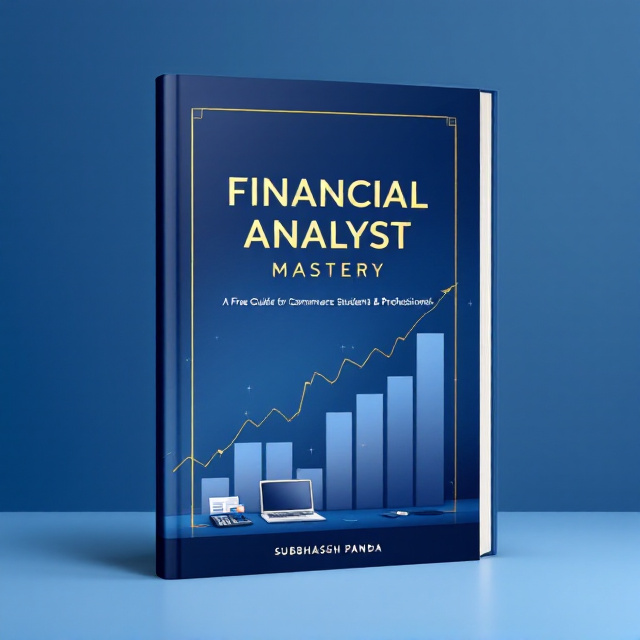 A sleek gradient transitioning from a deep blue at the top to light blue at the bottom, symbolizing clarity and professionalism. A semi-transparent candlestick chart subtly blends into the gradient background, showing ascending values to represent growth and success. Gold accents frame the title, with small financial icons like a calculator, a laptop, and documents placed strategically near the bottom corners to add practicality.