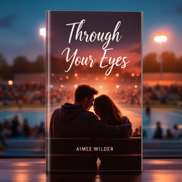 The cover features a lively high school basketball court with a soft, romantic glow. In the foreground, a teenage couple is sitting together in the bleachers, subtly leaning toward each other, showcasing their growing emotions. The stadium lighting highlights the couple while the background includes faint silhouettes of students cheering, emphasizing the joyous atmosphere. Warm-toned colors like peach, soft pink, and amber dominate the palette, evoking romantic yet nostalgic vibes.