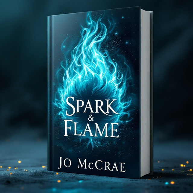 A realistic teal blue ball of fire takes center stage on a smoky, dark background with subtle hints of glowing embers scattered across the cover. The fireball emits radiant energy with detailed flames curling upward and outward, creating a dynamic sense of motion. A faint outline of a mythical creature is subtly hidden within the flames, adding an air of mystery and fantasy.