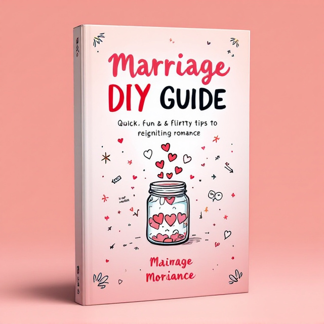 The cover features an illustration of a mason jar with playful hearts spilling out from the open lid, symbolizing the DIY approach to reigniting romance. The background has a light pastel color gradient transitioning from pink to coral, adding warmth and a fun vibe. Around the jar are doodle-style drawings of flirty messages, arrows, and sparkles, reinforcing the playful theme. The title sits prominently in the center, balanced above the jar, while the subtitle wraps gently around the jar’s base.