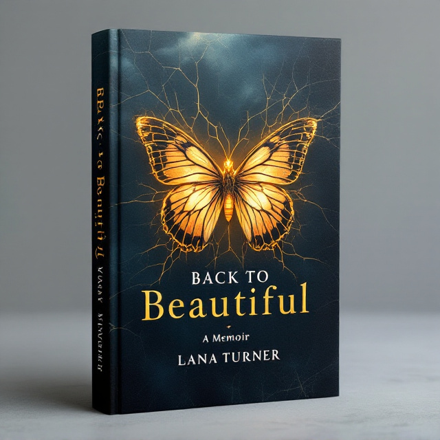 An intricate design featuring a butterfly with cracked wings highlighted in golden lines, inspired by kintsugi, symbolizing strength and healing. The butterfly emerges from a shadowy, stormy backdrop transitioning into soft, radiant light at the top. The elegant color gradient begins with deep, textured blues near the bottom, blending into warm, dawn-like rose gold. The cracks in the butterfly emit a soft golden glow that illuminates the surrounding area with an aura of hope and rebirth.