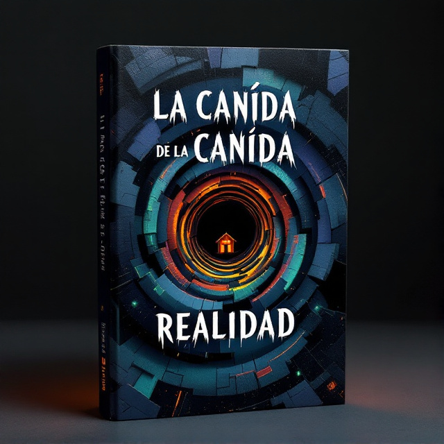 At the center of the cover is an abstract spiral vortex that draws the eye inward. Around the spiral, shadowy fragments of a distorted house appear, flickering in uneven shapes, as if caught mid-collapse. The background features chaotic patterns of abstract geometric forms and shifting, jagged textures, blending dark shades of black, navy blue, and deep purple. Unnatural glowing accents of eerie green and fluorescent orange pierce through the shadows, creating moments of surreal clarity. Everything in the composition appears fragmented, unsettling, and unstable, giving the impression of reality falling apart.
